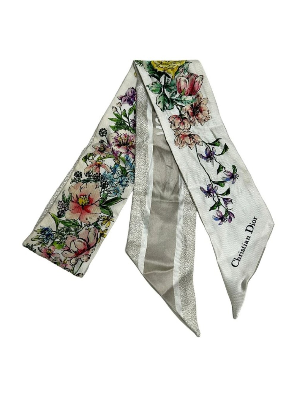 Dior Scarf Ivory Light Pink Multi Ribbon Floral Pattern